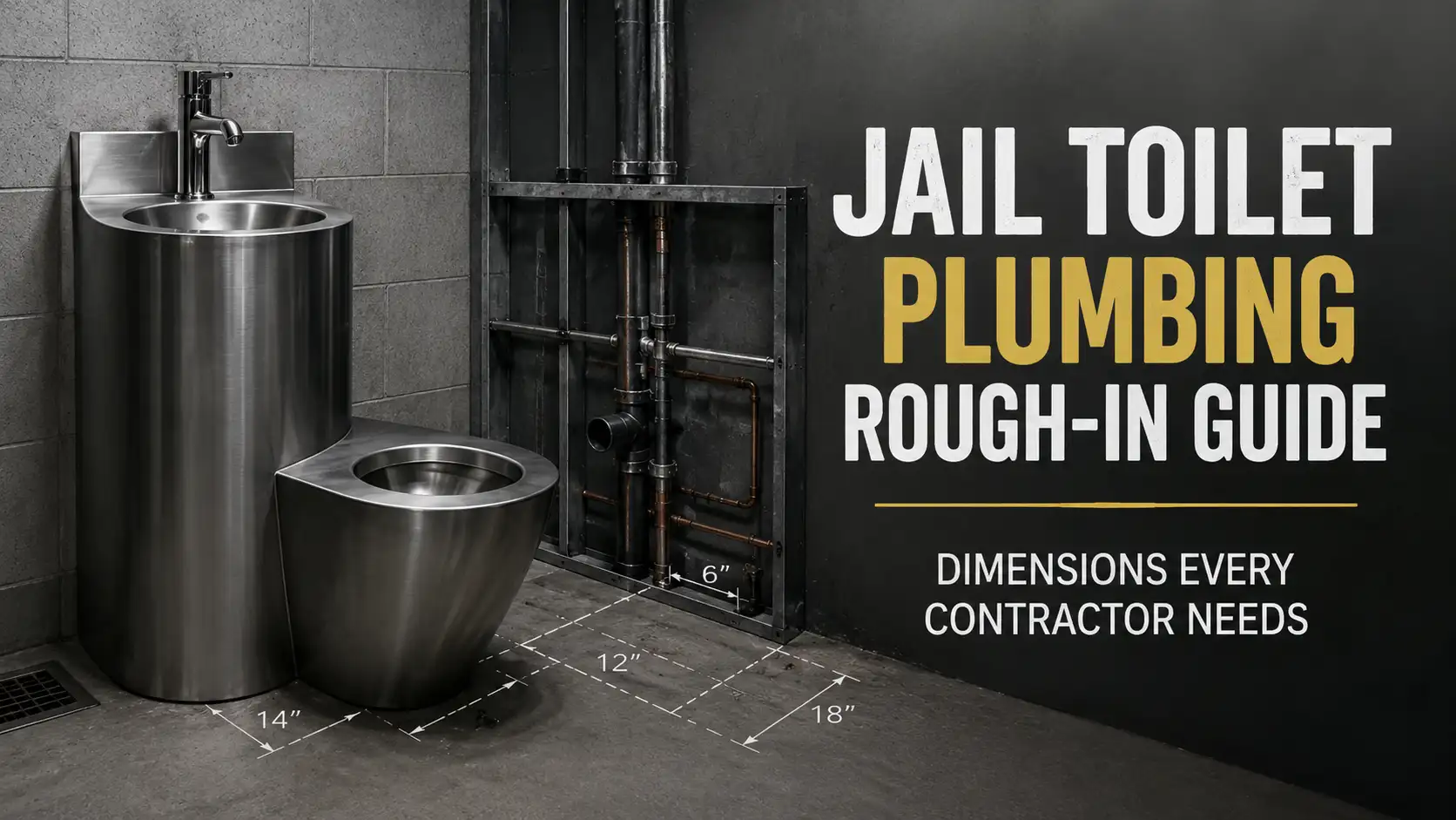 Jail Toilet plumbing rough-in guide showing dimensions, diagrams, and cell security fixtures for contractors