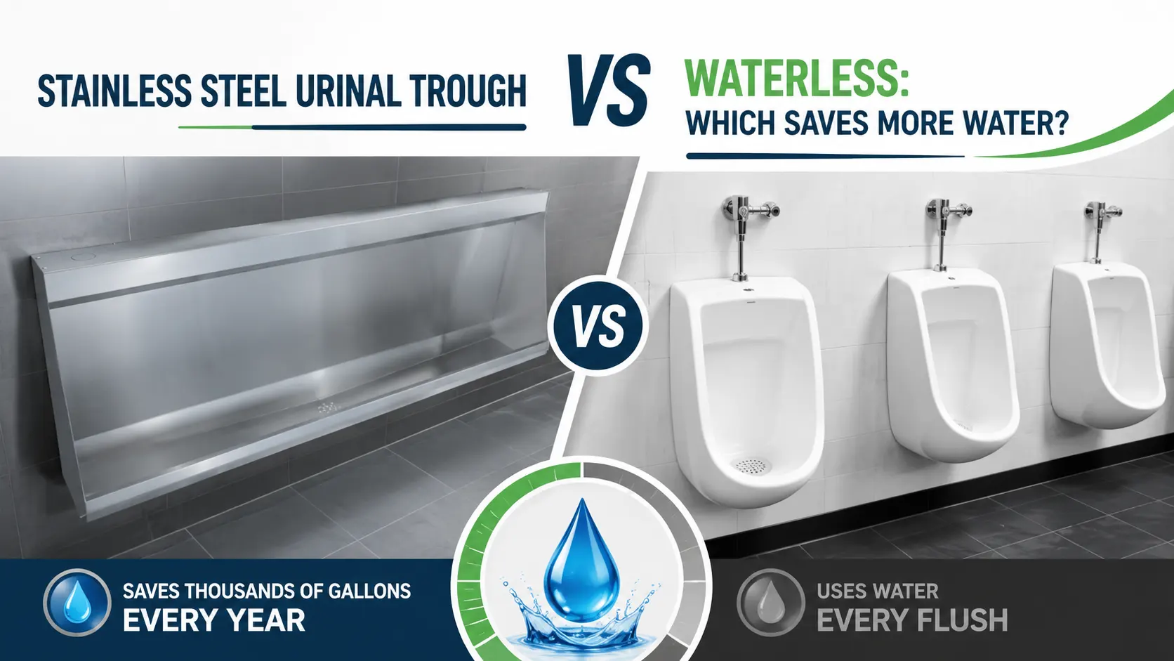 Stainless Steel Urinal Trough vs waterless urinals: comparing water conservation in commercial restrooms