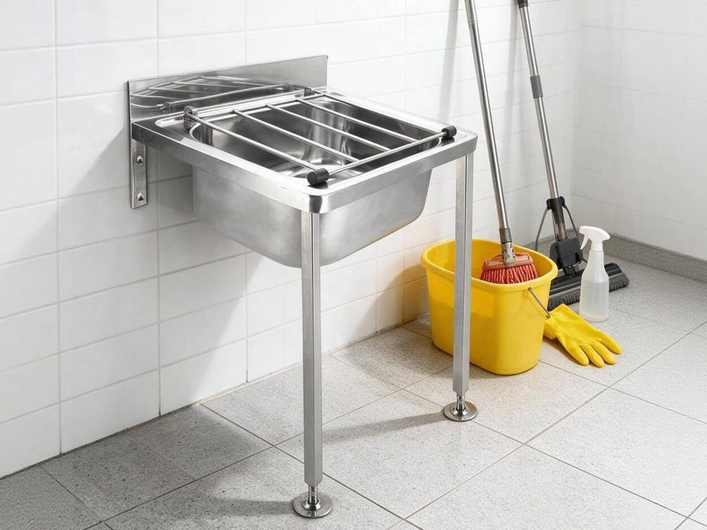 Clean Commercial Stainless Steel Mop Sinks to stop drain clogs and odors